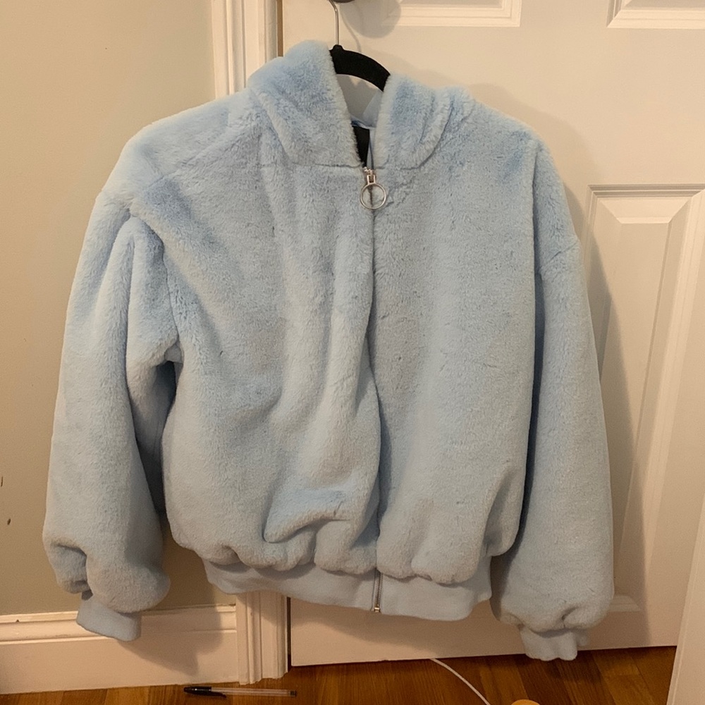 Baby blue furry teddy jacket